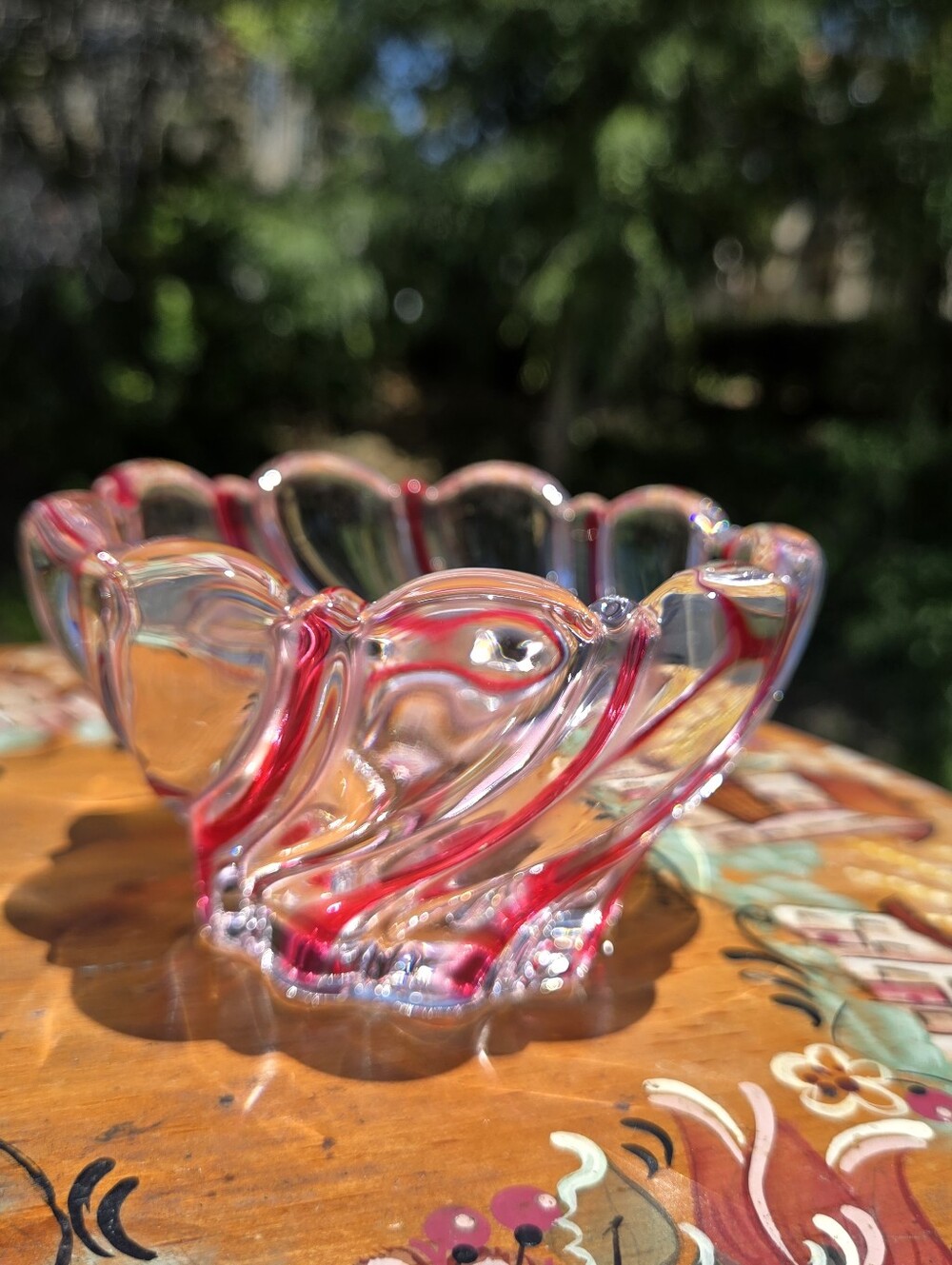 VTG Mikasa Peppermint Red Swirl Crystal Glass Candy Bowl Dish Votive Germany